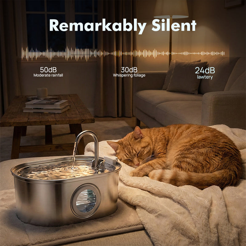 Load image into Gallery viewer, PORIYA 304 Stainless Steel Water Fountain Pet Dog Cat Drinking Dispenser Filter Feeder
