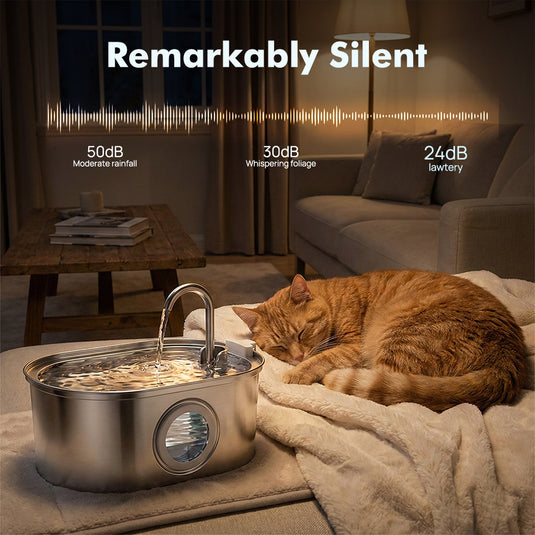 PORIYA 304 Stainless Steel Water Fountain Pet Dog Cat Drinking Dispenser Filter Feeder