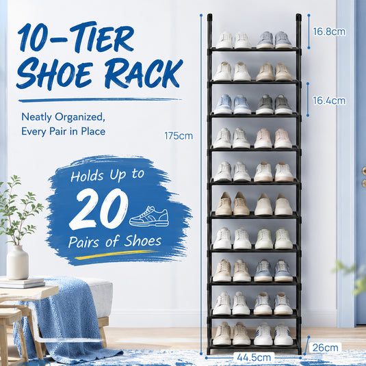 PORIYA 20/50 Pairs 10-Tier Shoe Rack Storage Shelf Metal Frame Stackable Shoe Organizer