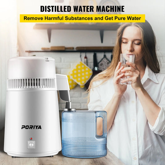 PORIYA 4L Stainless Steel Water Filter Distilled Pure Water Purifier Distiller
