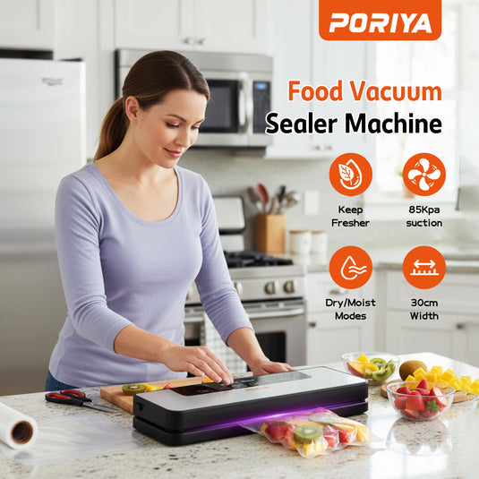 PORIYA Commercial Vacuum Sealer Machine Fresh Dry Wet Food Saver Storage With 30pc Bags