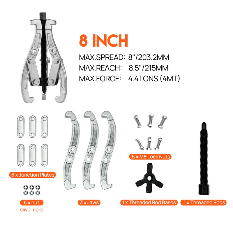Load image into Gallery viewer, PORIYA Gear Puller Set 3" 4" 6" 8" 3-Jaw Bearing Puller Wheel Gear Pulley 4PCS
