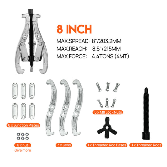 PORIYA Gear Puller Set 3" 4" 6" 8" 3-Jaw Bearing Puller Wheel Gear Pulley 4PCS