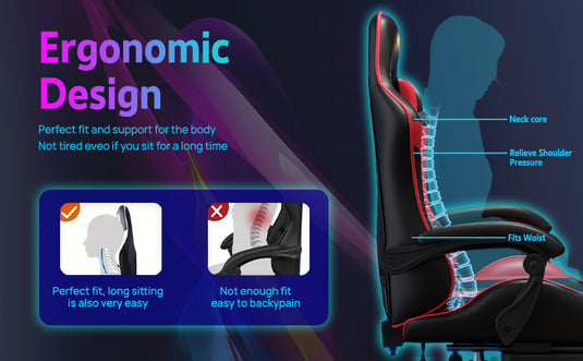 PORIYA Ergonomic Gaming Chair PU Home Office Reclining Computer Chair w/Footrest
