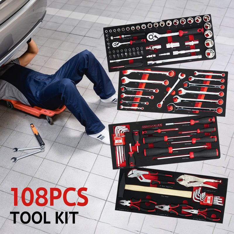 Load image into Gallery viewer, PORIYA 112pcs Tool Box Trolley Tool Set Portable Tool Kit DIY Hand Tool Set
