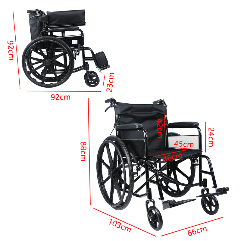 Load image into Gallery viewer, 24 Inch Wheelchair Manual Folding Wheel Chair Portable Foldable for Elderly
