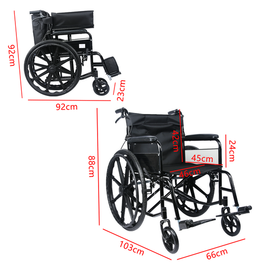 24 Inch Wheelchair Manual Folding Wheel Chair Portable Foldable for Elderly