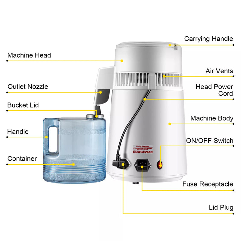 Load image into Gallery viewer, PORIYA 4L Stainless Steel Water Filter Distilled Pure Water Purifier Distiller
