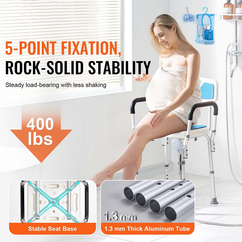 Load image into Gallery viewer, Shower Chair Bath Bench Arms Back for Inside Tub Adjustable Height 400lbs
