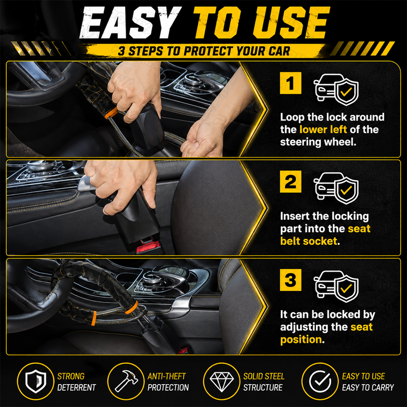 Load image into Gallery viewer, PORIYA Seat Belt Lock Steering Wheel Lock Car Security Anti-Theft Device With 3 Keys AU
