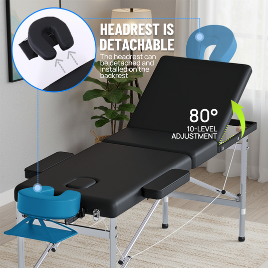 PORIYA 3-Fold Aluminum Massage Table Portable Folding Spa Beauty Therapy Massage Bed