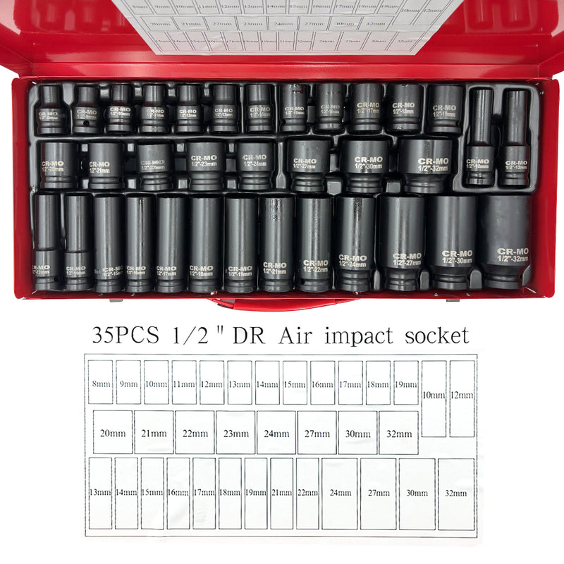 Load image into Gallery viewer, PORIYA 21/35PCS Metric 1/2" Drive Deep Impact Sockets Tools 8-36MM Garage Workshop Set
