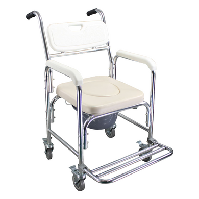Mobile Shower Toilet Commode Wheelchair Aluminum Footrest Bathroom Beside