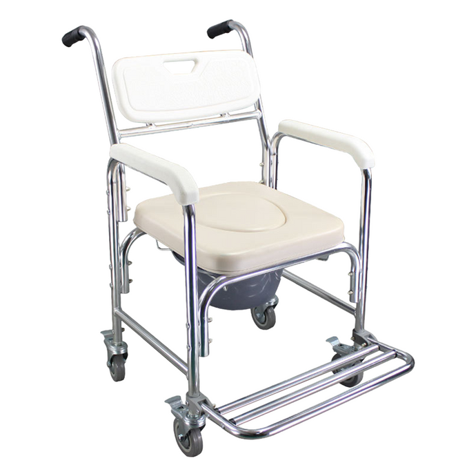Mobile Shower Toilet Commode Wheelchair Aluminum Footrest Bathroom Beside