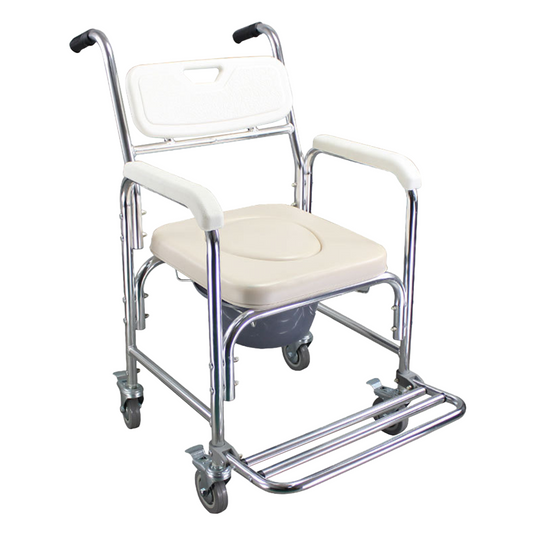 Mobile Shower Toilet Commode Wheelchair Aluminum Footrest Bathroom Beside