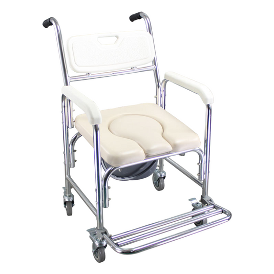 Mobile Shower Toilet Commode Wheelchair Aluminum Footrest Bathroom Beside