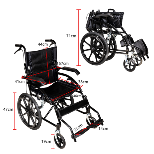 20" Foldable Wheelchair Park Brakes Lightweight Armrest Free Flip for Elderly