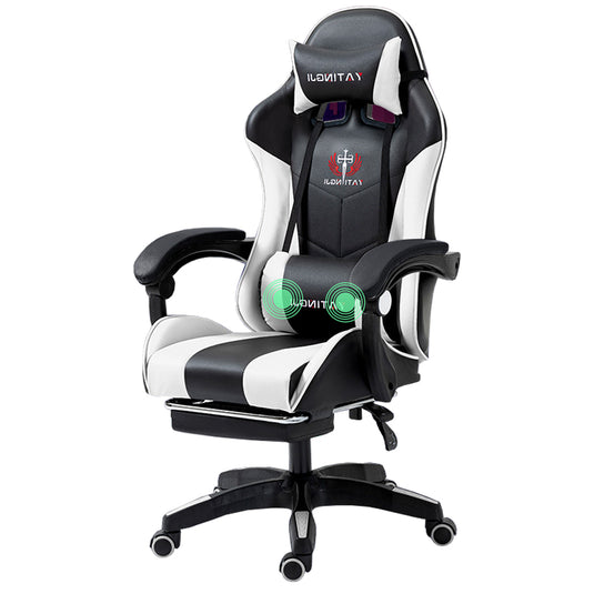 PORIYA Gaming Office Chairs 2-Points Massage Racing RGB LED Leather w/ Footrest