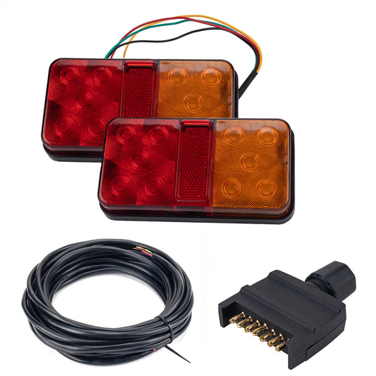 PORIYA LED Trailer Tail Light Kit Pair Plug 8m 5 Core Wire Caravan Ute 7 Pin Flat Set