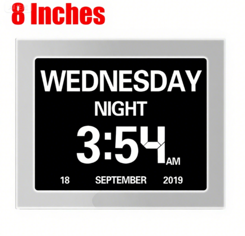 PORIYA 7/8‘’LED Dementia Digital Calendar Clock Alarm Day/Week/Month/Year Extra Large