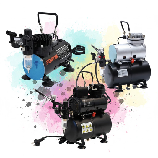 PORIYA Airbrush Compressor W/ 3L Air Tank Dual Action Paint Airbrush Spray Gun Nail Set