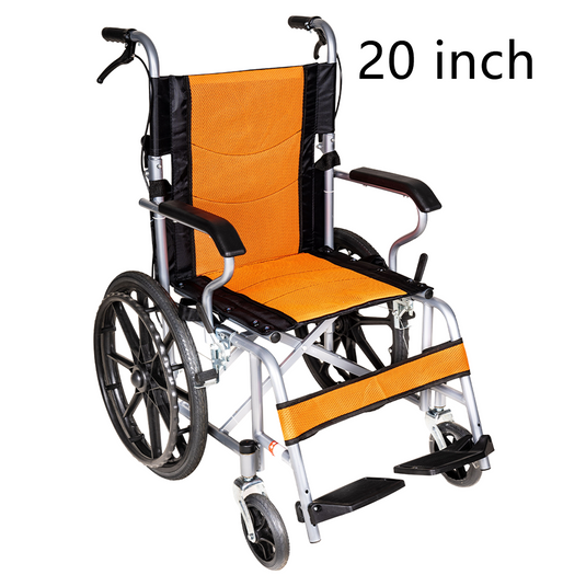 20" Foldable Wheelchair Park Brakes Lightweight Soft for Elderly and Disabled