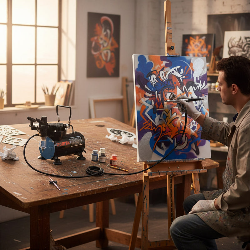 Load image into Gallery viewer, PORIYA Airbrush Compressor W/ 3L Air Tank Dual Action Paint Airbrush Spray Gun Nail Set
