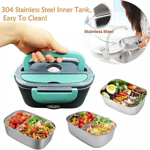 PORIYA 2 in1 Home Car Electric Lunch Box Stainless Steel Food Heating Bento Box