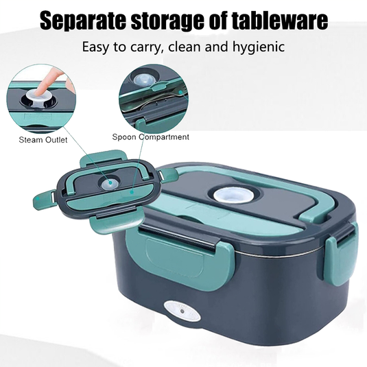 PORIYA 2 in1 Home Car Electric Lunch Box Stainless Steel Food Heating Bento Box