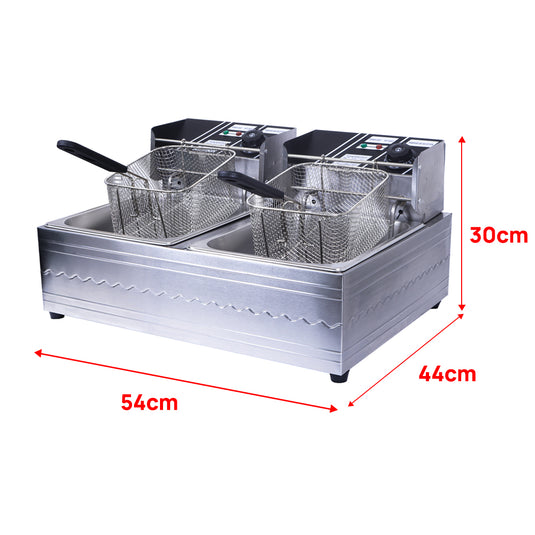 PORIYA Electric Deep Fryer 10L / 20L Commercial Bench Top Single Stainless Steel 2500W